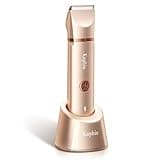 Bikini Trimmer for Women with Dual Head - IPX7 Waterproof & Painless Eletctric Razors for Public Hair - Eletric Shaver for Underarm Leg Body (Gold)