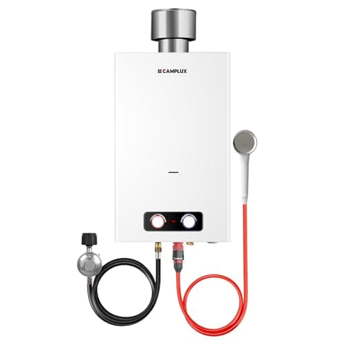 CAMPLUX Tankless Water Heater, 4.22 GPM Propane Water Heater with 4.33'' S/S Rain Cap, for Outdoor Camping Shower, Off Grid, Easy to Install & Use, Overheat Protection, 110,000 BTU, BD422C