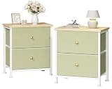 DUMOS Nightstand Small Dresser with 2 Fabric Drawers Side Tables Bedroom End Table Kids Bedside Storage Furniture for 20 inch Tall Night Stand for Closet, Entryway, College Dorm, Light Green 2Pack