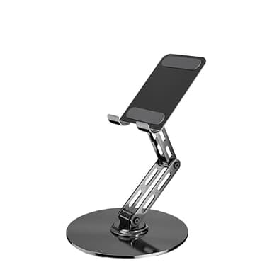 TS16 Foldable Tablet Stand for Desk, Adjustable Metal Phone Holder with Portable Design and Charging Cable Access Black