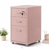 3 Tier Mobile File Cabinet with Lock, Rolling Metal Filing Cabinet for Home Office, Lockable Vertical File Storage Cabinet with Wheels, Cold-Rolled Steel Organizer for Letter, Study Room, Bedroom
