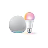 Echo 4th Gen (newest model) with WiZ 60W A19 LED Smart Color Bulb - Connects to Your Wi-Fi - E26 Base - Control with Voice or App - Matter Compatible