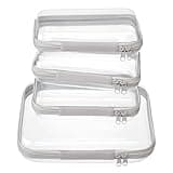 WELPIRT 4 pcs Clear Zipper Pouches,Hard Shell Zipper Case, Toiletry Bag for Travel, CLear Diaper Bag, Toiletry Pouch, Travel Organizer, Cosmetic Bag,Toy Storage Bins (M+3S) (Gray)