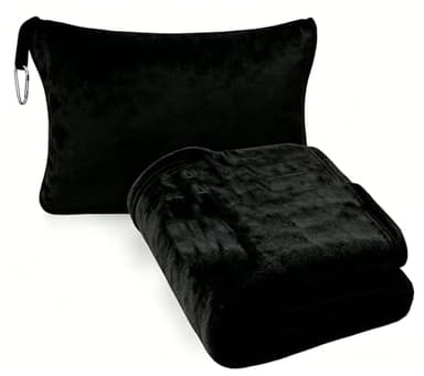 ZXNABA Kassadi Travel Blanket and Pillow Compact, Soft 2 in 1 Airplane Blanket(Black)