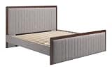 Zuo Somune King Bed Gray & Walnut, Gray Bed, Modern Style, Faux Linen, No Box Spring Needed, Rubberwood, Indoor Bedroom, 78.7" W x 85.8" D x 49.6" H