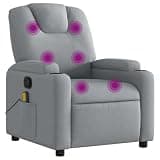 KTPRTOCK Manual Reclining Chair with 6 Vibration Massage Points, Light Gray Fabric, Cup Holders and Side Pocket, 135-Degree Recline, Wood and Metal Frame