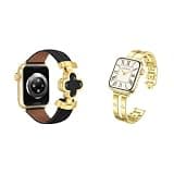 MOINSPIRE Designer Slim Leather Bands Gold Metal Bands Bundle Compatible with Apple Watch 38mm 40mm 41mm 42mm(S11/10) 44mm 45mm 46mm 49mm Women Men Strap for iWatch Series 11/10/9/8/7/6/5/4/3/2/1 SE 1