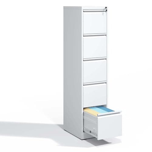 LANSEISTENJI Vertical Steel Lateral File Cabinet with Lock,Heavy Duty Filing Organization Storage Cabinets,Home Office Cabinets for Letter/Legal/F4/A4 Size (White, 5 Drawer Vertical)