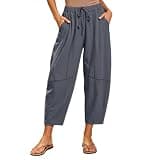 Ruziyoog Womens Pants High Waisted Drawstring Wide Leg Cropped Casual Summer Beach Palazzo Lounge Pants with Pockets Dark Gray