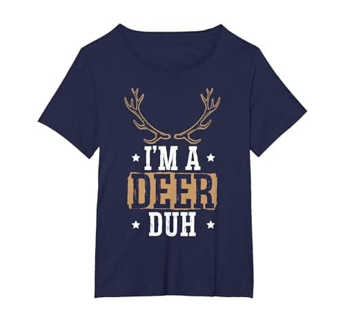 I'm a Deer Duh Halloween Easy Lazy Costume T-Shirt, Women's Plus, Navy Blue, 1X