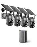 SEHMUA Security Cameras Wireless Outdoor (4-cam-kit), No Subscription Required, Color Night Vision, 360° PTZ, 4MP Live View, Instant Alerts, Solar Security Camera System Works 2.4G & 5G WiFi for Home