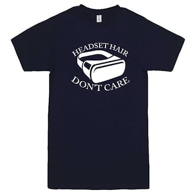 VR Headset Hair Don't Care Men's t-Shirt for Virtual Reality Gamers, Navy, Large