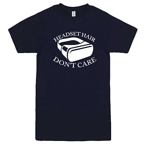 VR Headset Hair Don't Care Men's t-Shirt for Virtual Reality Gamers, Navy, Large