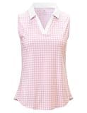 BGOWATU Golf Shirts for Women Sleeveless Polo Collared V Neck Tennis Tank Tops Dry Fit UPF 50+ Lightweight Checkered Pink+White S