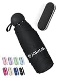 Jorilis Travel Umbrella Compact with Case - Small Umbrellas for Rain, Lightweight Mini Sun Umbrella UV Protection, Folding Portable Umbrellas for Backpack, Pocket, Purse, Kids, Women, Girls, Tiny Size