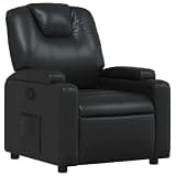 KTPRTOCK Manual Recliner Chair with Cup Holders, Black Faux Leather Reclining Armchair with Side Pocket, 135-Degree Tilt and Stain-Resistant Fabric for Living Room