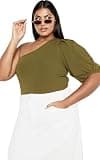 City Chic Women's Plus Size Muse One Shoulder Top Dark Olive