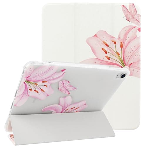 Lovmooful Compatible for iPad 11th 11-Inch A16 (2025),iPad 10 (10.9-Inch,2022 Model,10th Generation) Case with Pencil Holder Cute Lily Flower Butterfly Soft TPU Trifold Stand Protective-Pink