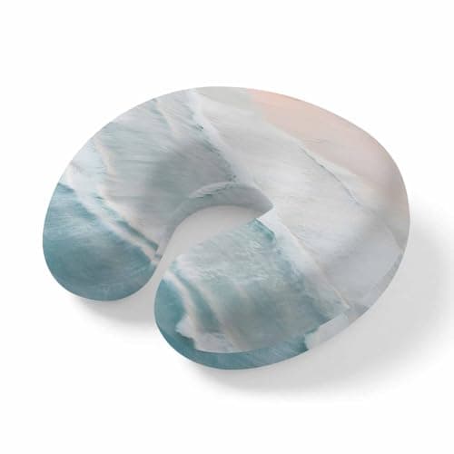 ZRNLTDGHK Neck Pillow Coastal Blue White Waves on Beach Travel Pillow Memory Foam U Shaped Pillows, Ocean Seaside Landscape Travel Neck Pillows for Airplane Car Office Home Sleeping Rest