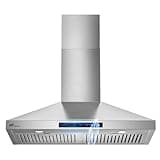 Upstreman 30 Inch Wall Mount Range Hood 380 CFM with Gesture & Touch Control, 3-Speed Stainless Steel Vent Hood, 15-Min Auto Shut-Off, Ultra-Bright 5W LED Lights, Ducted/Ductless Convertible, HC30