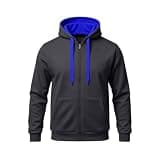 Mens Contrast Zip Up Hoodies Drawstring Long Sleeve Loose Fit Soft Pullover Fall Winter Trendy Tops with Pockets Dark Gray