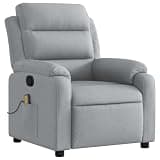 GKHPYURE Manual Recliner Chair with Massage, Light Grey Fabric Thick Padded Seat, 6 Vibration Points, Side Pocket, Wood and Metal Frame, 135 Degree Tilt