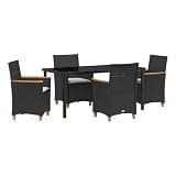 Afuera Living 5-Piece Poly Rattan Patio Dining Set, Black Finish, Weather-Resistant Steel Frame, Glass Tabletop, Wood Accents, Seating for 4, Modern Outdoor Furniture for Garden, Patio, Terrace