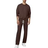 CMELTANM Men's Solid Color Tracksuit 2 Piece Long Sleeve Crew Neck Sweatshirt and Pants Sets Coffee