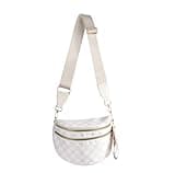 FEIBOON Spacious Checkered Nylon Crossbody Bag Bum Bag Handbags Wallets for Women (beige checkered)