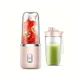 Portable USB Personal Juicer Cup - Handheld Travel Blender with Single & Double Cups, Small Wireless Water Bottle Mixer for Smoothies & On-the-Go Drinks(1cups-Pink)