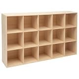FURNITLEG 15 Cube Wooden Storage Organizer, 220lbs Capacity, Solid Wood Cube Bookcase with Closed Back Panel, Floor Standing Wood Bookcase for Home and Office