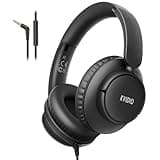 KVIDIO Wired Headphones with Microphone, Over Ear Lightweight Foldable 3.5mm Plug in Corded Headphones Wired with Volume Control, 4.9ft Tangle-Free Cord for Tablet Laptop MP3/4 School Travel Black
