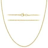 KISPER Solid 18K Gold Over 925 Sterling Silver Italian Diamond-Cut 1.5mm Braided Rope Chain Necklace - for Men & Women with Lobster Clasp - Made in Italy, 20"