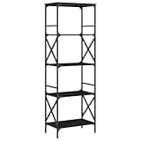 KGHFDVB 5-Tier Black Bookcase 23.2x13.8x67.3 Inches Engineered Wood Bookshelf with Metal Frame and Adjustable Feet for Home Office