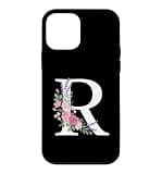 Monogram Initial White Letter R Pink Roses Purple sprigs Case for iPhone 12 mini