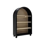 QWUUYEC Arched 4-Tier Storage Cabinet, MDF Bookcase with Black Metal Frame and Hand-Painted Finish - Elegant Carved Edges, Sturdy Durable Design, Ideal for Living Room Study or Office
