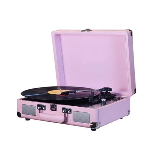 LiebeWH Retro Record Player with Wireless Audio 33 45 78 RPM Turntable for USB SD Card Playback Built in Speakers 3.5mm Audio Port (Pink)