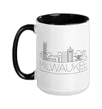 Milwaukee Skyline Graphic Men Women Milwaukee Cityscape Ceramic Mug, Black/White, 15oz