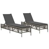IBUQDDV Patio Sun Loungers with Cushions 2 Pcs Gray Poly Rattan, Adjustable Backrest Outdoor Lounge Chair with Thick Padded Seat, Removable Washable Cover, Powder-Coated Steel Frame