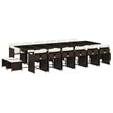 PHGTYUK 17 Piece Patio Dining Set with Cushions Brown Poly Rattan Outdoor Table and Chairs