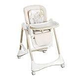 3 in 1 PU Leather Baby High Chair with Swing Function for Babies and Toddlers, Foldable Baby Eating Chair with Adjustable Backrests and Heights, Convertible Highchairs with Wheels (X8121 White)
