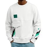 Ctreela Men's Hipster Street Patchwork Sweatshirt Stylish Asymmetrical Pocket Pullover Shirt No Hood Fall Tops XXS-XL White