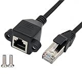 QFDRRFIJT 5pcs Right Angle RJ45 Male to Female Screw Panel Mount Cat5E 6 Ethernet LAN Network Extension Cable Screw Panel Mount Ethernet(Category 5e 100Mbps,0.6 Meters_5PCS)