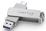 LINTYLE 128GB External SSD Solid State Flash Drive, Up to 450MB/s, USB 3.2 Gen1, Dual Type-C & USB A, Metal Swivel Design, External SSD Thumb Drive for iPhone, Android, PC, Mac, Tablet, TV
