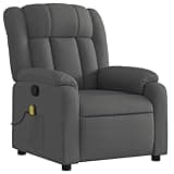 GKHPYURE Manual Recliner Chair with 6 Massage Points and Side Pocket, Dark Grey Fabric, 135-Degree Tilt, USB-Powered Vibration, Wood and Metal Frame