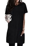 KISSMODA 2026 Short Sleeve Hoodies for Women Tunic Tops Summer Hoodies for Leggings Casual Long Tunics Dress with Pockets Black Medium
