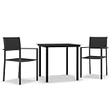 Kaorsrow 3 Piece Garden Dining Set, Black Powder-Coated Steel Patio Furniture with Glass Top Table and 2 Chairs, Modern Bistro Set for Balcony, Terrace and Outdoor Dining Space
