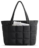 BAGSMART Expandable Tote Bag for Women, Puffer Work Tote Handbag, Quilted Carry On Bag for Travel Gym, Black, Large