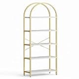 Chic Muse 71" Tall Arched Bookshelf, 5 Tier Modern Bookcase with Gold Metal Frame, White and Gold Etagere Display Shelf for Living Room, Bedroom, Home Office