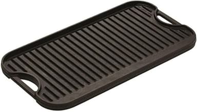 Lodge Pro-Grid Reversible Grill/Griddle - 20 Inches x 10.5 Inches - Dual-Sided Cast Iron Griddle - Double Burner Grill - Even Heat Distribution - PFAS-Free Non-Toxic Cookware